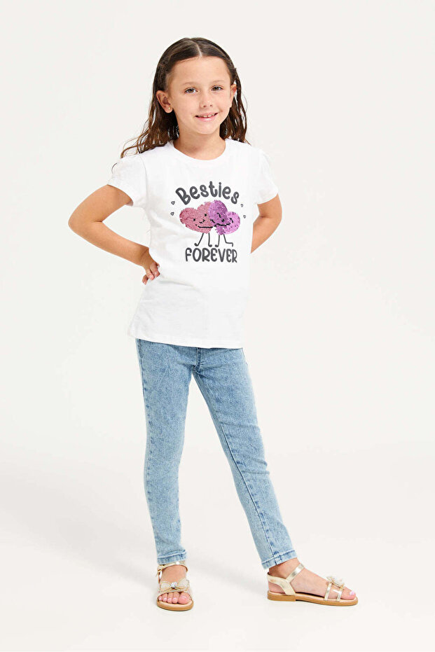 بنطلون جينز ضيق أساسي أزرق للبنات - 2