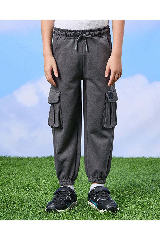 Boys Charcoal Cargo Pocket Jogger Pants