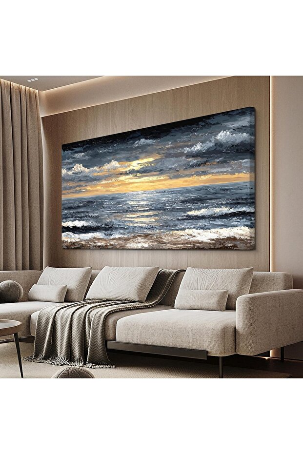 Abstract Coastal Framed Canvas Wall Art for Living Room (60x120cm)