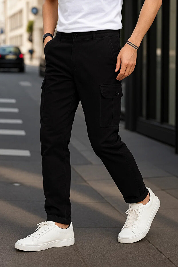 Men's Casual Trendy Loose Fit Black Cargo Pants