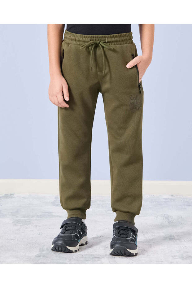 Boys Olive Solid Active Pants - 1