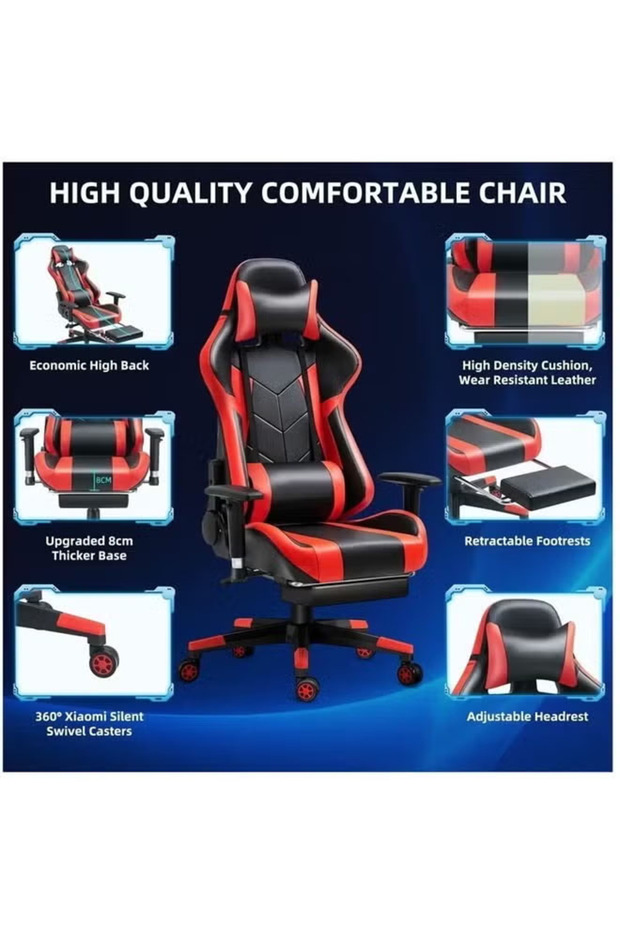 2-in-1 Adjustable Gaming Chair Set with Cushion and Headrest, and L-Shaped Computer Desk and Table - 3