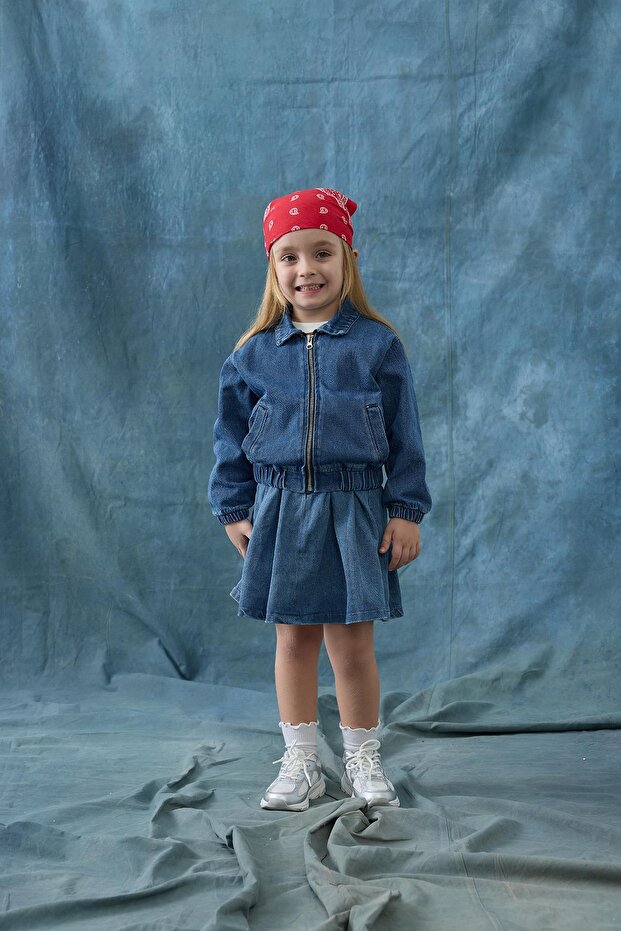 Denim Pileli Etek - mavi - 1