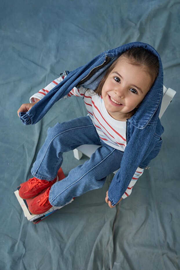 Nervürlü Denim Pantolon - mavi - 6