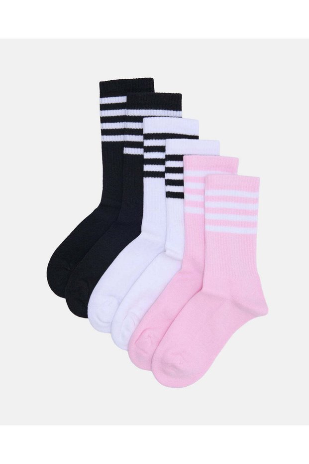 Senior Girls Assorted Crew-Length Socks Set (3 Pairs)