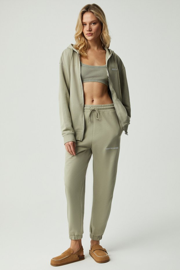 Carroline Women's Embroidered Relaxed Slim Leg Organic Cotton Gray Sweatpants
