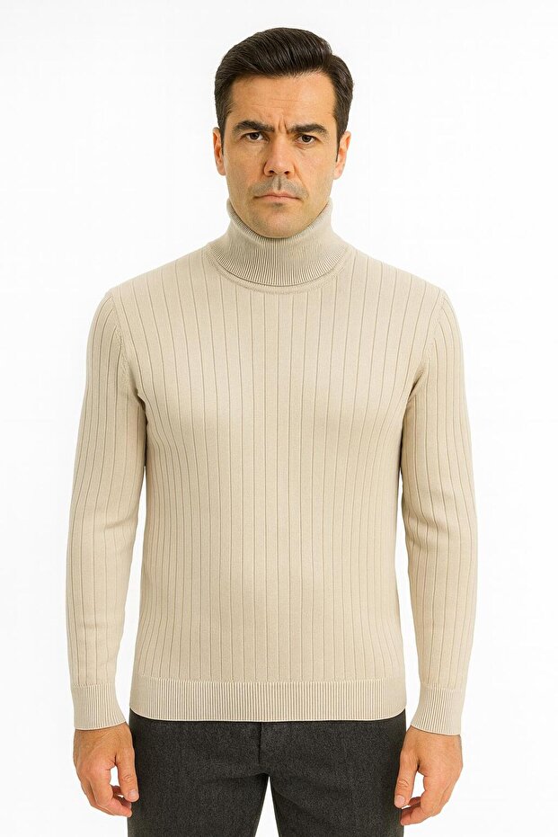Huffa Patterned Men's Slim Fit High Neck Men's Knitwear-7431