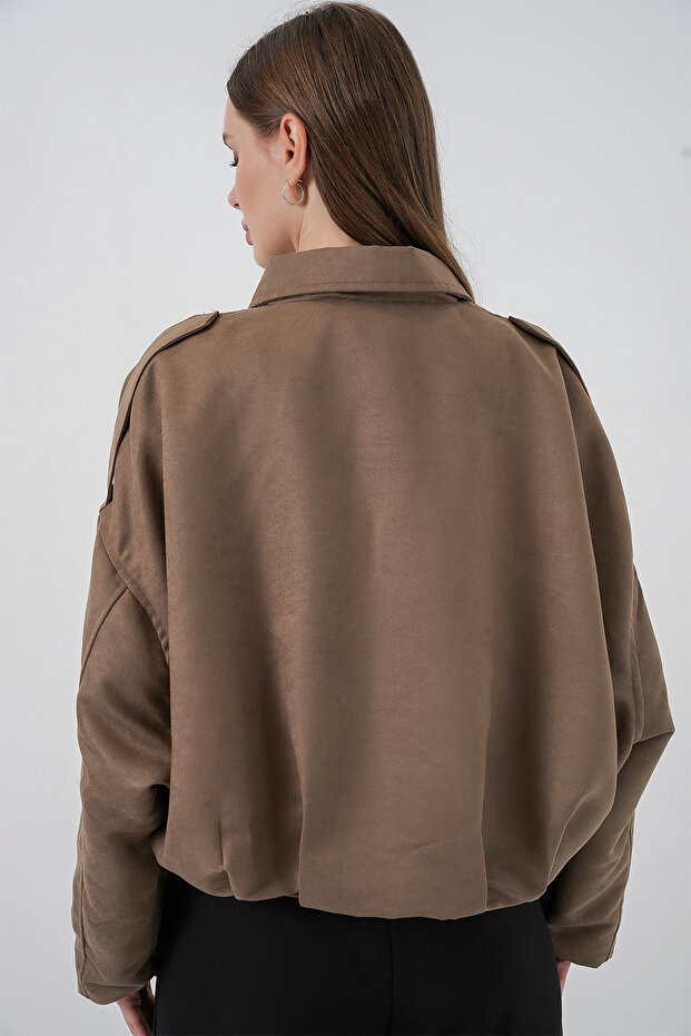 Kadın Oversize Süet Ceket 1055 - D.Haki - 6