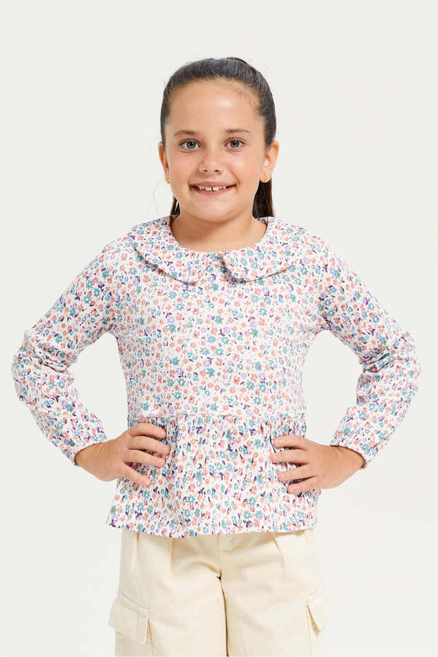 Girls White Floral Top
