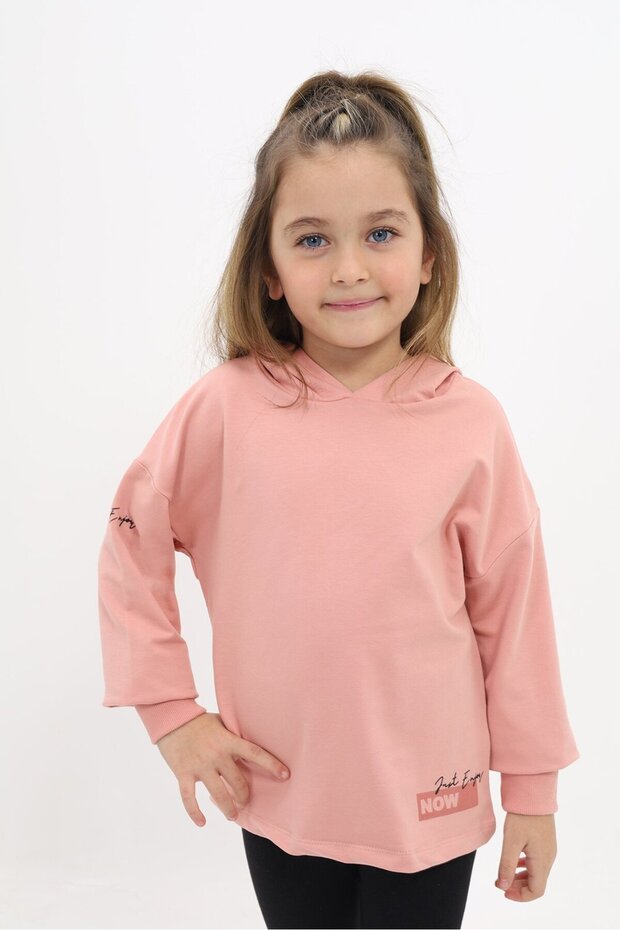 Mercan Girl's Relax Fit Hooded Low Shoulder Printed Sweatshirt - 2 Thread