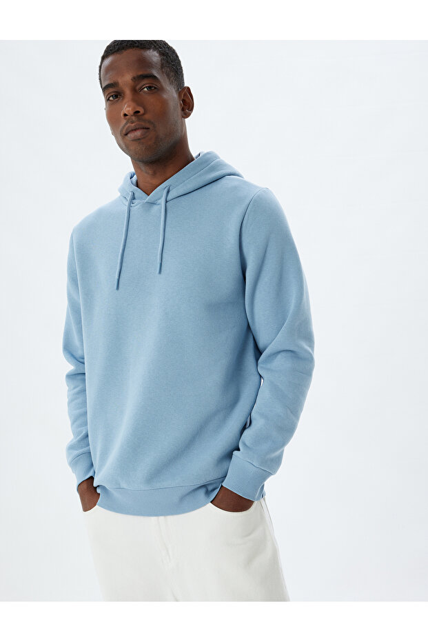 Şardonlu Pamuk Karışımlı Basic Kapşonlu Sweatshirt - 1