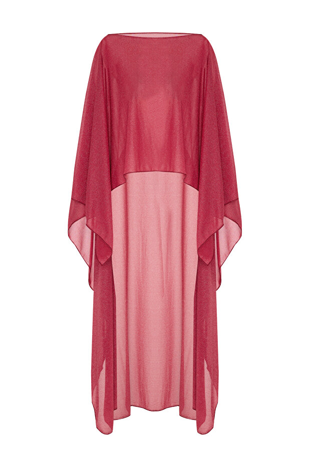Simli Krep Bordo kaftan - 1