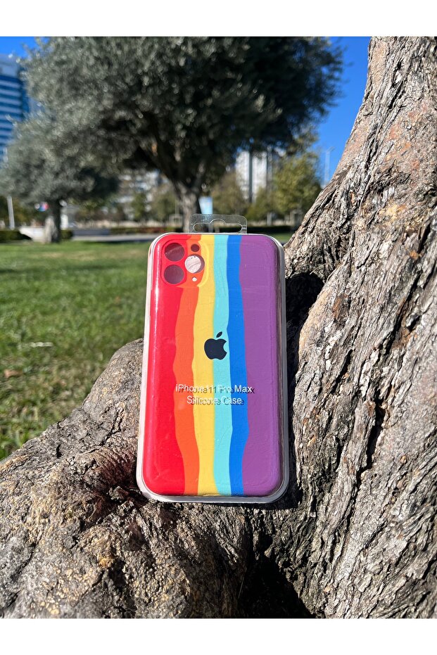 حافظة آيفون 11 برو ماكس المتوافقة مع الشعار بألوان قوس قزح - 1