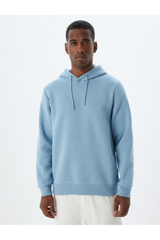 Şardonlu Pamuk Karışımlı Basic Kapşonlu Sweatshirt - 3