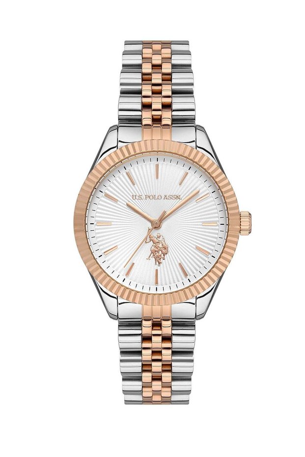 Analog Watch for Women, Silver Dial, Silver & Rose Gold Bracelet, 34mm - USPA2045-05