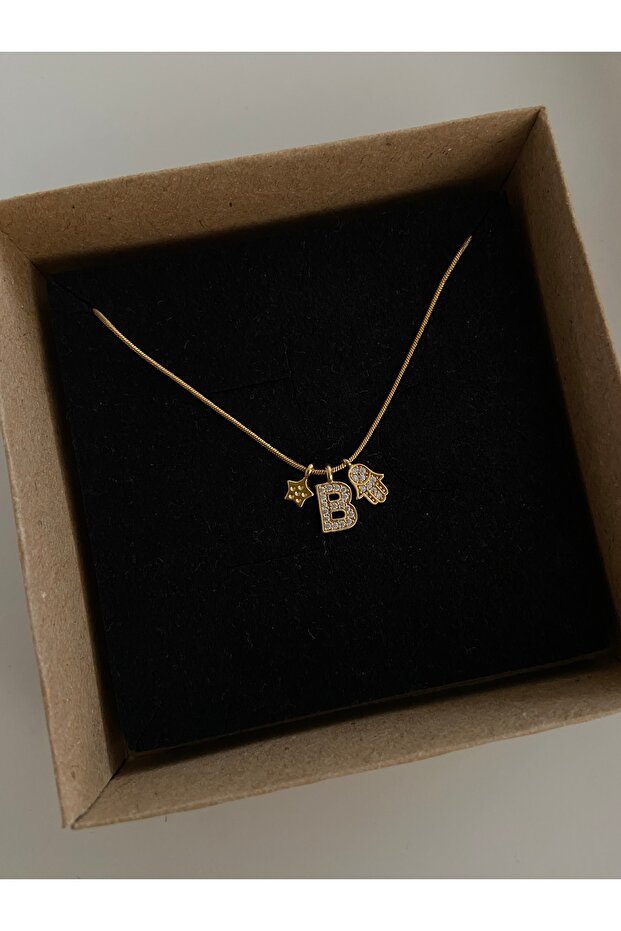 Harf Charm Çelik Kolye - 1