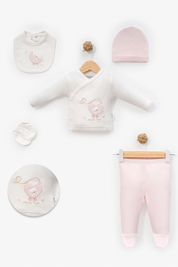 Trendy Cute Bears Patterned Baby 5-Piece Newborn Hospital Release Bodysuit Set