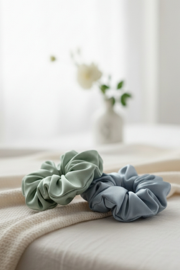 2-Piece Women's Satin Hair Scrunchie Set - Luxurious Silk-Look Tie Scrunchie Bun Night Hair Tie Set