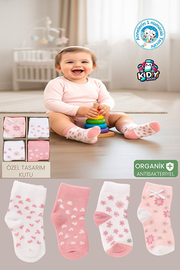 4-Pack Organic Cotton Baby Girl Boxed Premium Baby Socks