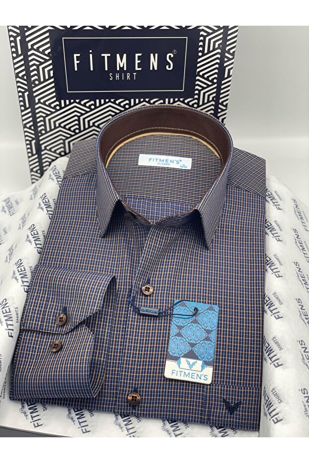 Classic Long Sleeve Checkered Gift Boxed Men's Shirt Fs-004329 - Brown