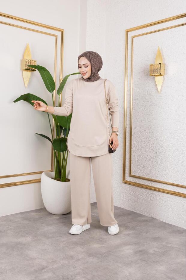 بدلة مكونة من قطعتين مريحة وأنيقة مع بنطلون رائع من القطن والفسكوز