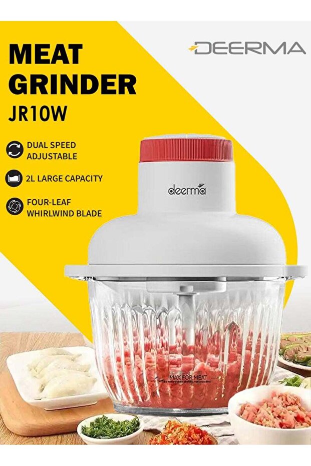 Deerma Multifunctional Dual Speed Meat Blender & Grinder Chopper Food Processor, 2L Capacity Powerf - 1