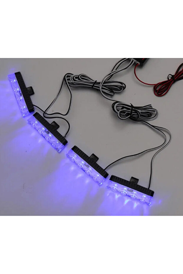 Set of 4 strobe lights with 4 blue LEDs and remote control - 6