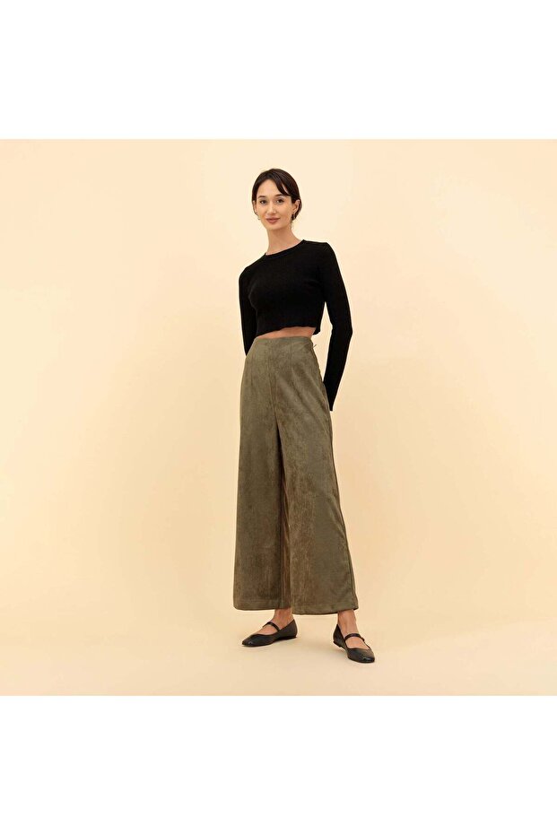 High-Waist Straight Suede Pants
