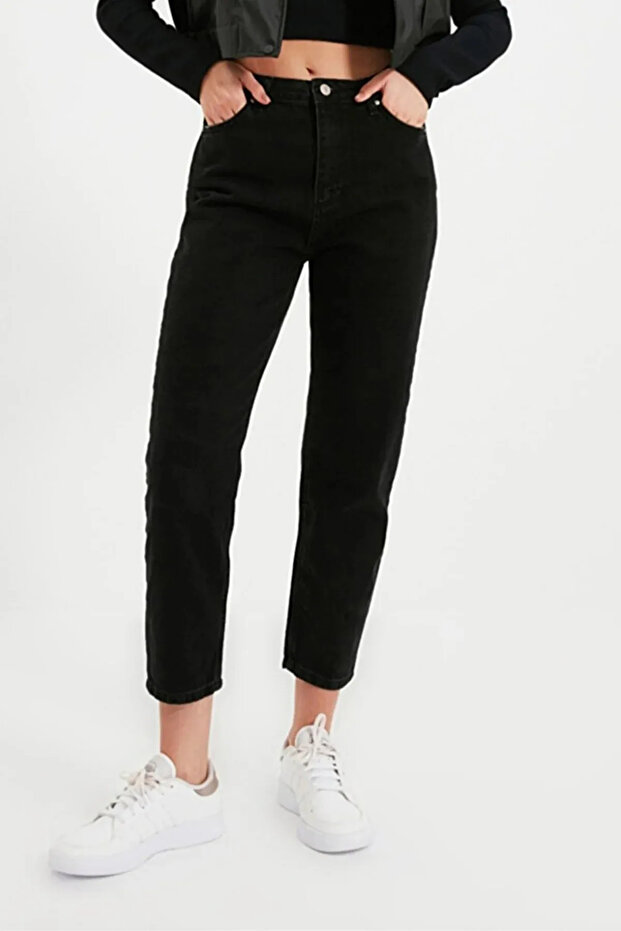Bt11771557 Black High Waist Stretch Fabric Mom Jeans Pants