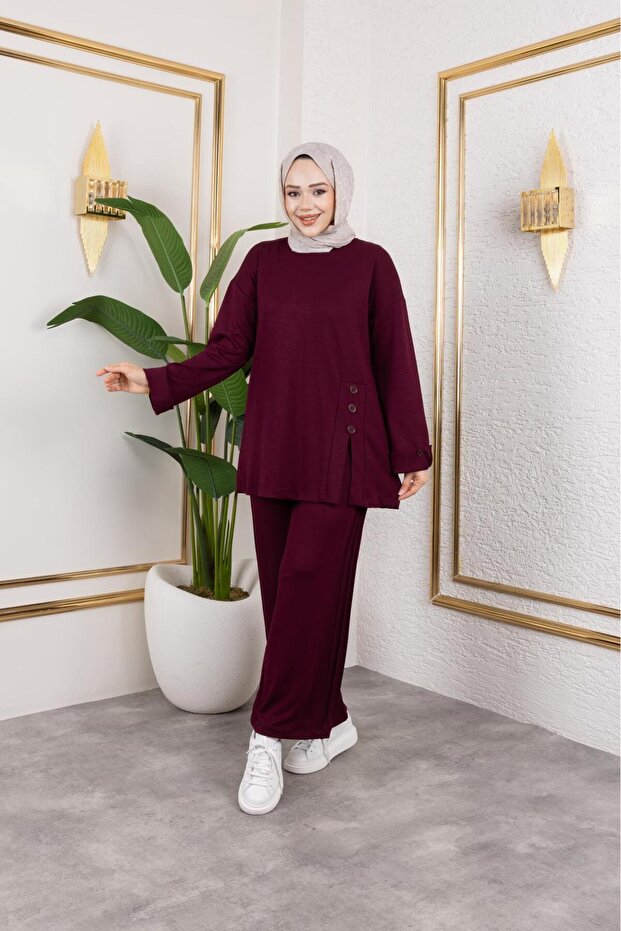 Comfortable and Stylish Two-Piece Set with Buttoned Cotton Viscose Pants