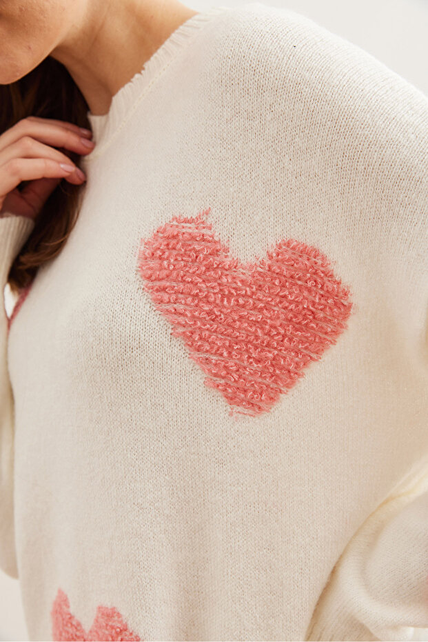 Kadın Ekru Kalp Detaylı Yumuşak Triko Tunik Elbise ELB-19002565 - 6
