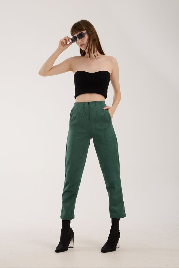 Suede Pleated Elastic Waist Pants - Suede Pleated Elastic Waist Pants