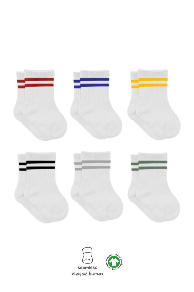 6 Pairs of Organic Cotton Baby Socks with Hoop Stitch-Free Combed Cotton Socks for Girls and Boys (White)