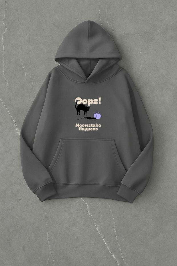 سويت شيرت Meowstake Front Print قصة فضفاضة للجنسين بغطاء رأس