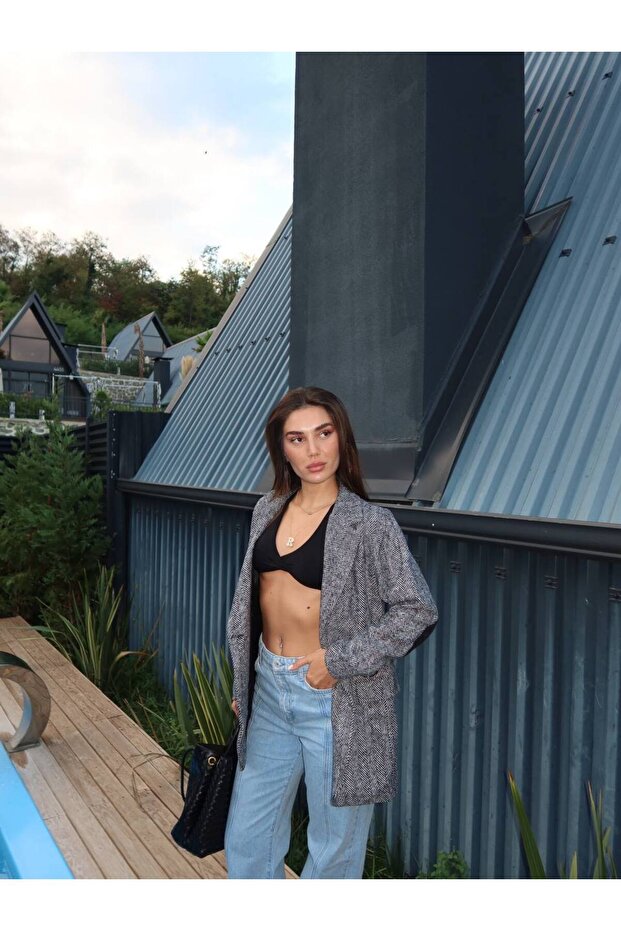 سترة بليزر بصف أزرار واحد ومزينة بتفاصيل على الكوع - 6