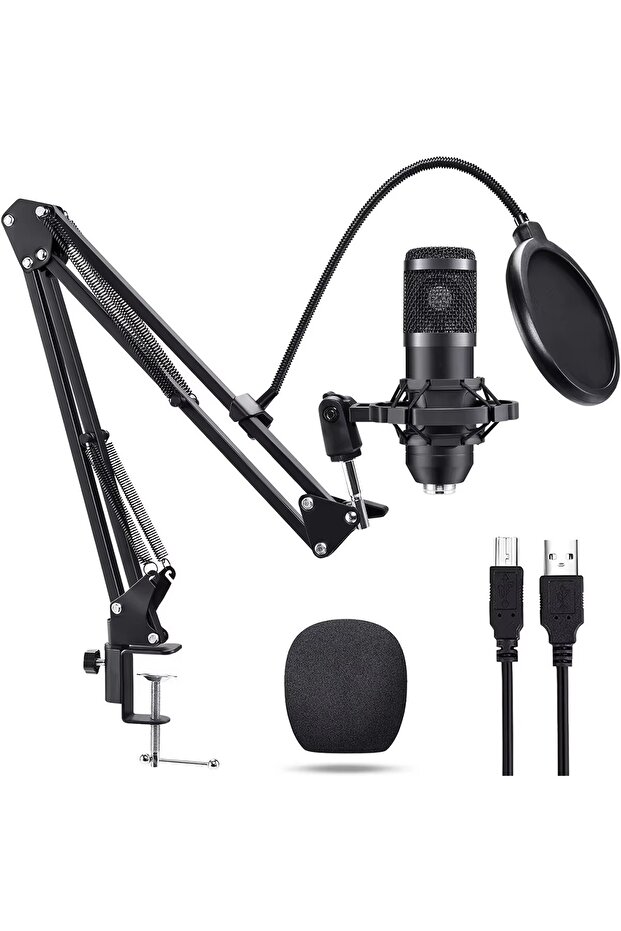 Profesyonel Kondansatör Mikrofon Seti Ayarlanabilir Stand USB PC Bağlantılı YouTube Karaoke Podcast - 1