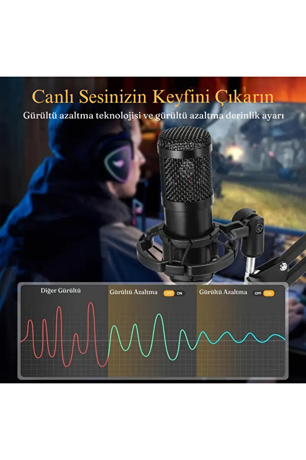 Profesyonel Kondansatör Mikrofon Seti Ayarlanabilir Stand USB PC Bağlantılı YouTube Karaoke Podcast - 6