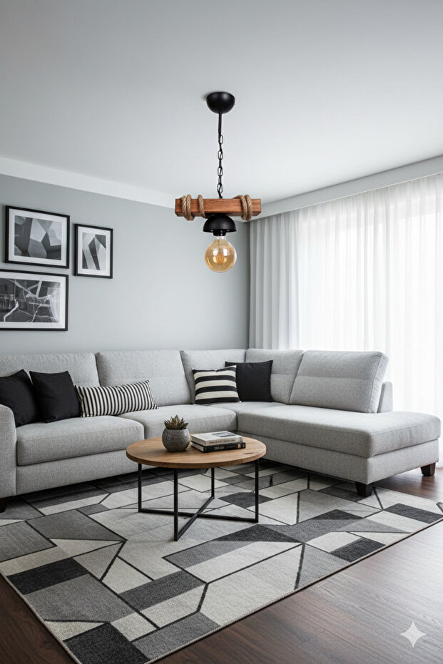 Ahşap Avize Tekli Halatlı Avize Rustik - 1