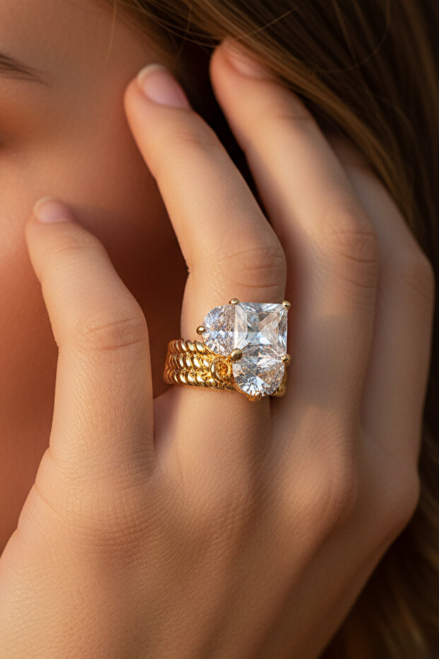 Altın Kalp Taşlı Yüzük - 1