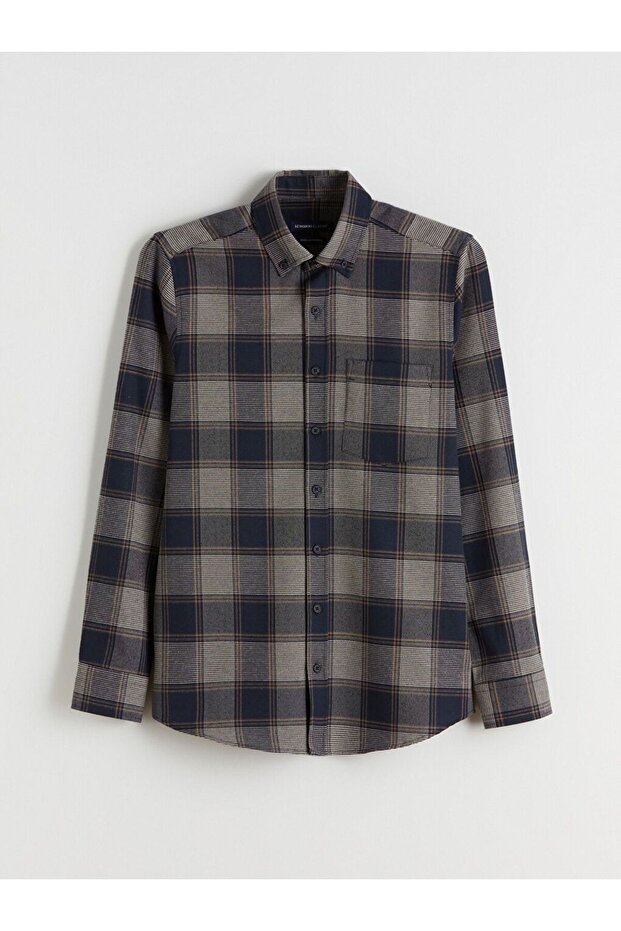 LCWAIKIKI Classic Regular Fit Long Sleeve Plaid Gabardine Men's Shirt