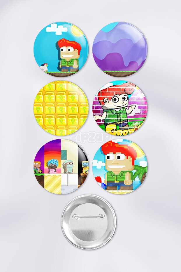 Growtopia Video Game Bag Ornament Pin Button Badge Set (6 Pcs)