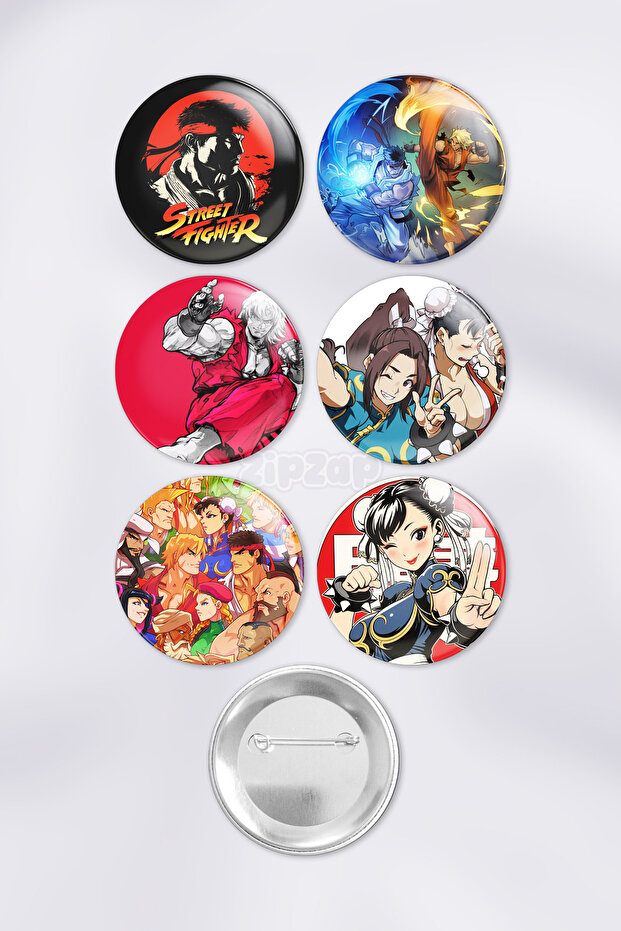 Street Fighter Video Game Bag Ornament Pin Button Badge Set (6 Pcs)