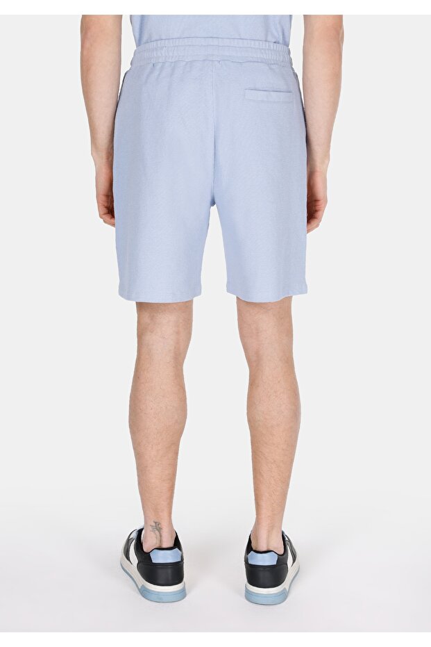 Regular Fit Orta Bel Düz Erkek Mavi Şort - 2
