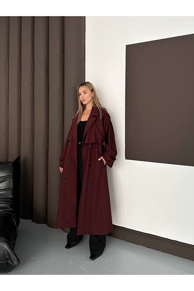 Minimalist Kesim Uzun Trençkot – Oversize Form - 1