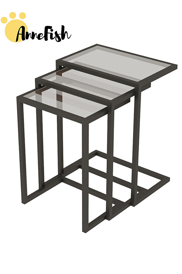 3Pcs C-Shaped Coffee Service Table Set Sofa Side Nesting Table End Table Small Coffee Table - 5