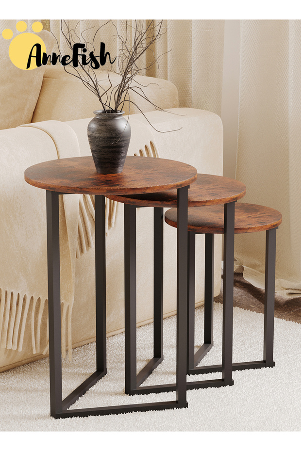 3Pcs Coffee Service Table Set Round Sofa Side Nesting Table End Table Small Coffee Table Couch Table - 3