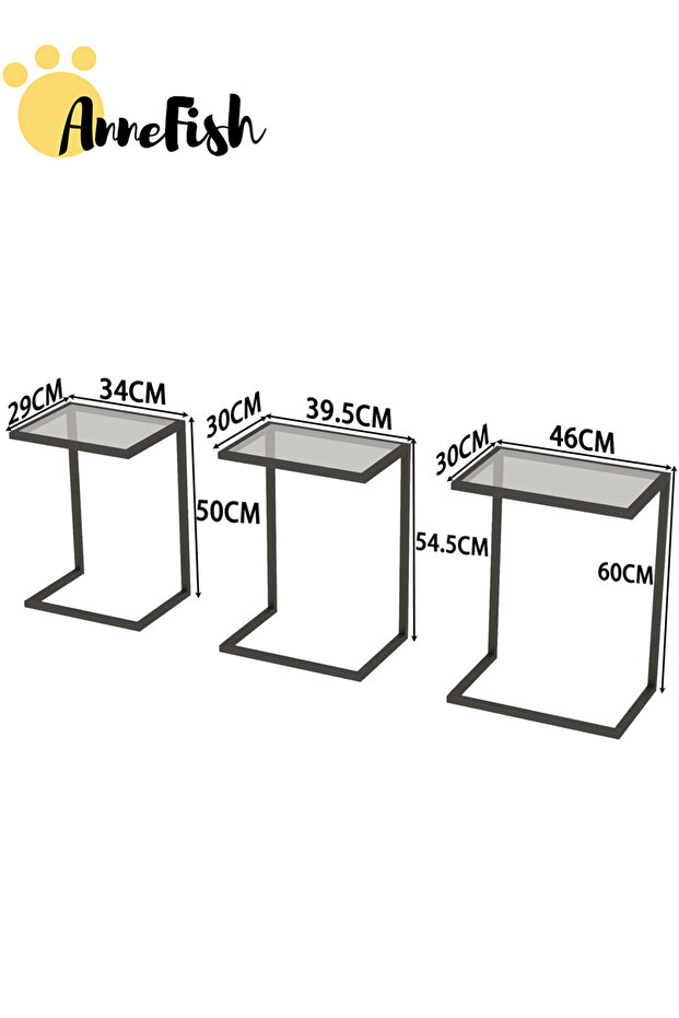 3Pcs C-Shaped Coffee Service Table Set Sofa Side Nesting Table End Table Small Coffee Table - 2