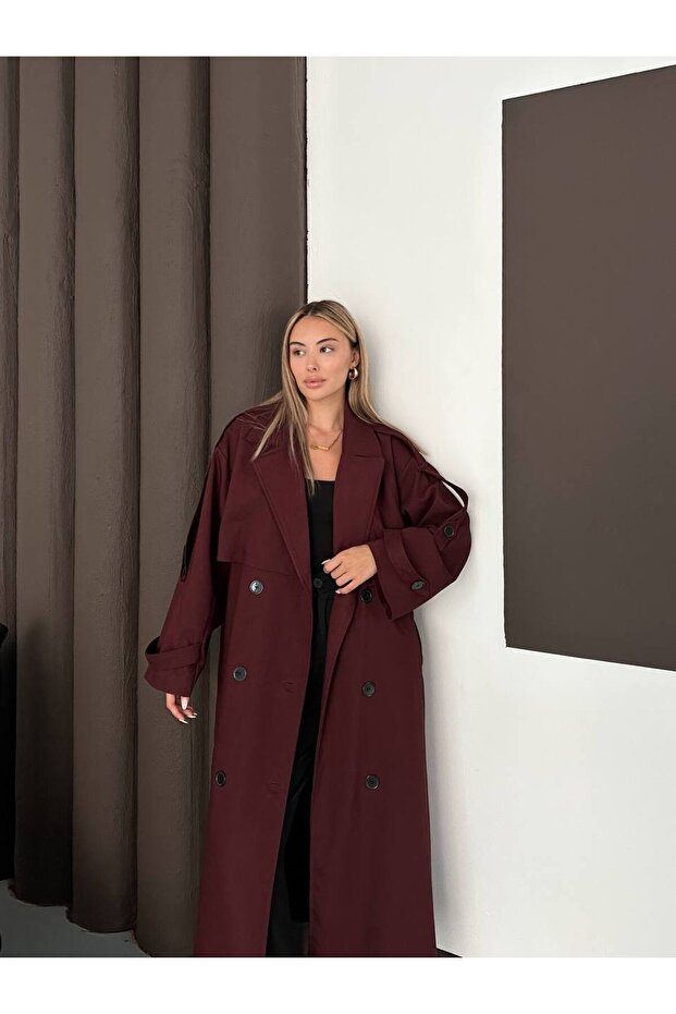 Minimalist Kesim Uzun Trençkot – Oversize Form - 5