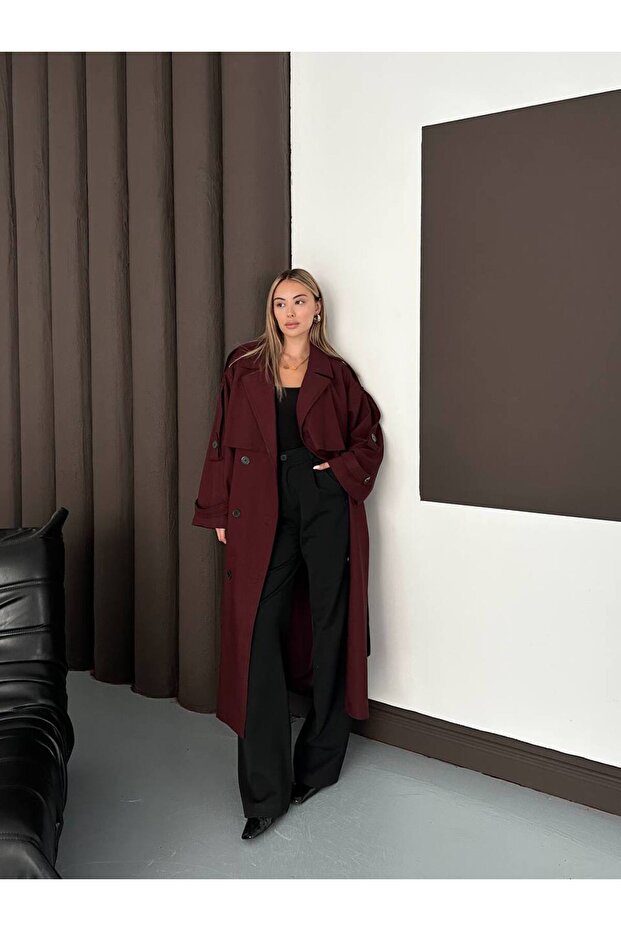 Minimalist Kesim Uzun Trençkot – Oversize Form - 6