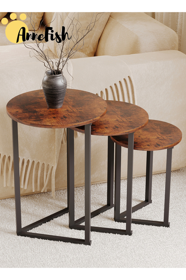 3Pcs Coffee Service Table Set Round Sofa Side Nesting Table End Table Small Coffee Table Couch Table - 4